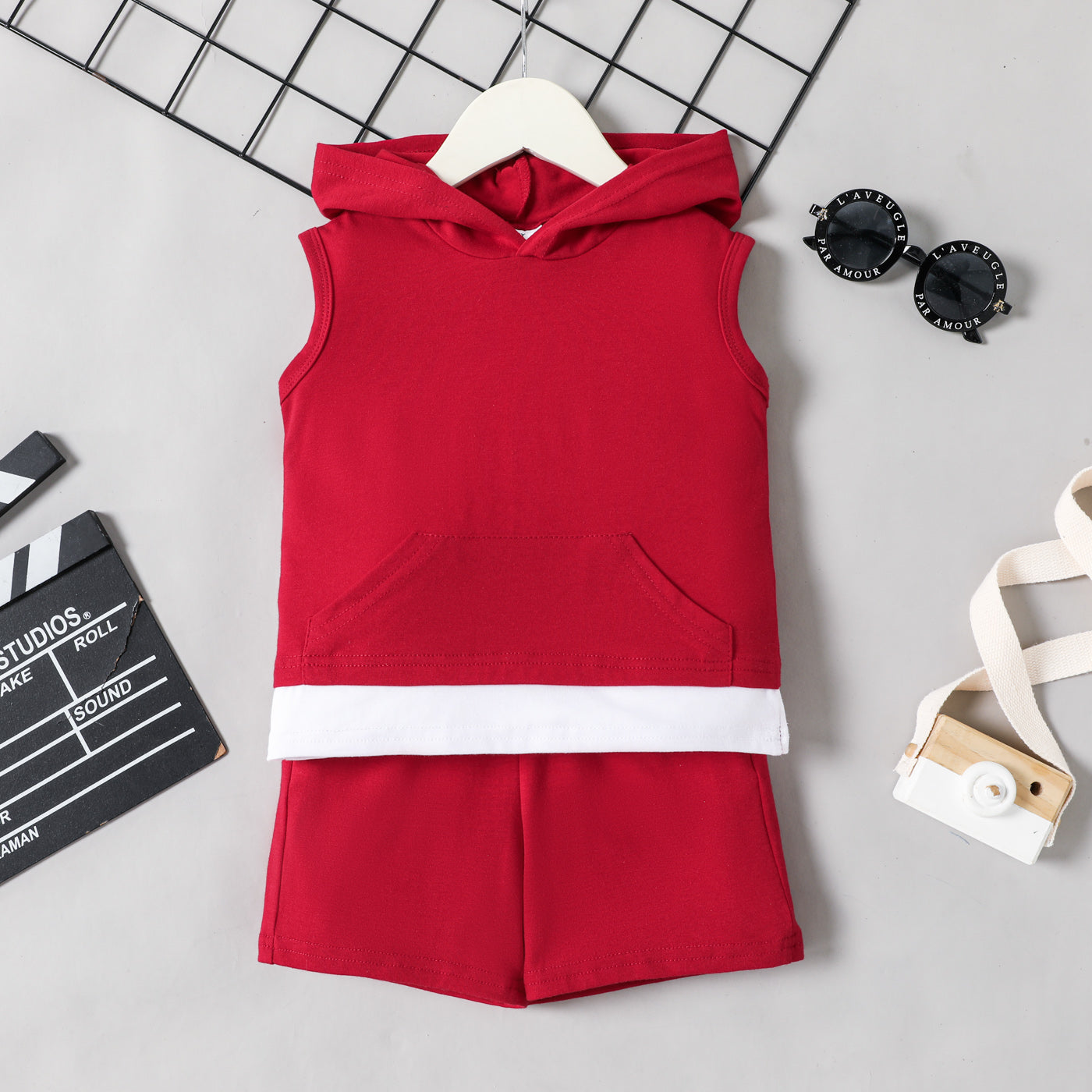 Toddler Boy Casual Faux-two Hooded Tank Top and Shorts Set