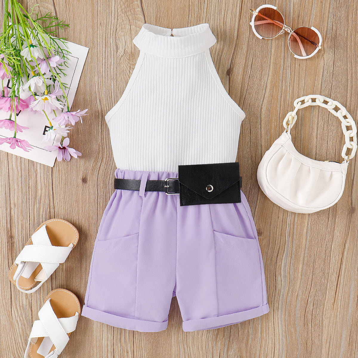 Ribbed Tank Top & Belted Shorts