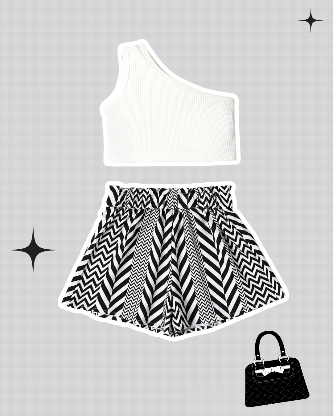Cold Shoulder Tank Top and Geometry Print Shorts Set