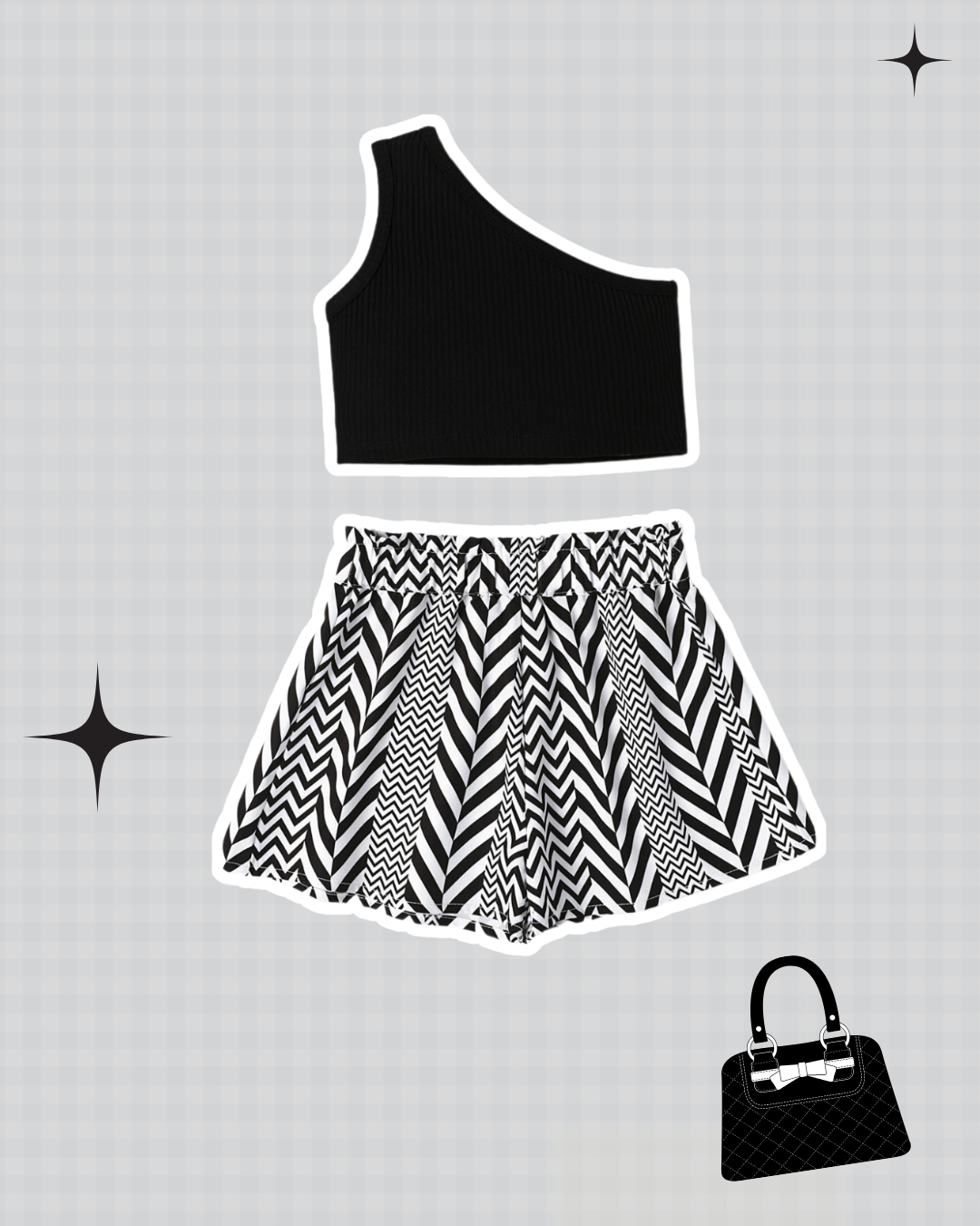 Cold Shoulder Tank Top and Geometry Print Shorts Set