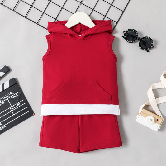 Toddler Boy Casual Faux-two Hooded Tank Top and Shorts Set