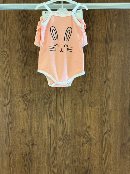Easter Rabbit Embroidered Ribbed Cami Romper and Layered Ruffle Trim Shorts Set