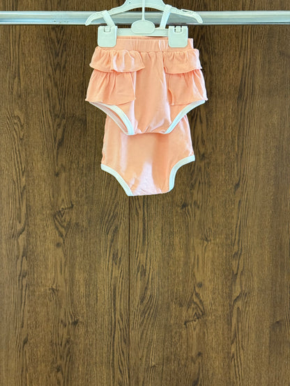 Easter Rabbit Embroidered Ribbed Cami Romper and Layered Ruffle Trim Shorts Set