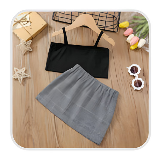 Black Plaided skirt & Black camisole top