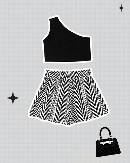 Cold Shoulder Tank Top and Geometry Print Shorts Set