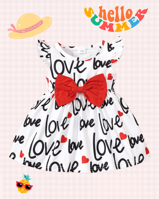 Love Dress white red Bowknot