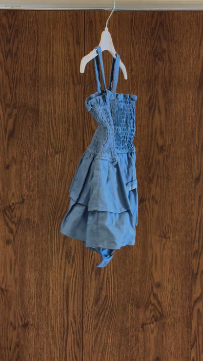Denim Shirred Layered Strap Dress